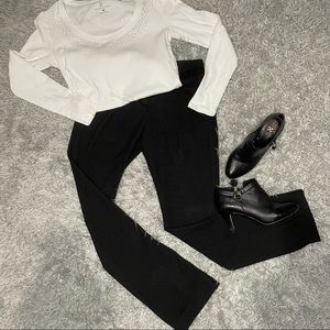 Black pinstriped columnist pants